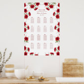 Red Rose Romantic Wedding Seating Chart ポスター (キッチン)