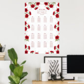 Red Rose Romantic Wedding Seating Chart ポスター (ホームオフィス)