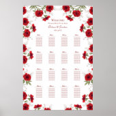 Red Rose Romantic Wedding Seating Chart ポスター (正面)