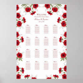 Red Rose Romantic Wedding Seating Chart ポスター
