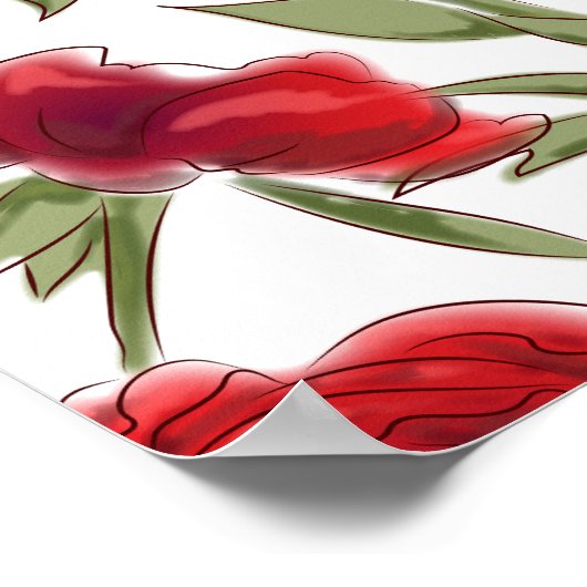 Red Rose Romantic Wedding Seating Chart ポスター (角)