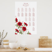 Red Rose Romantic Wedding Seating Chart ポスター (キッチン)