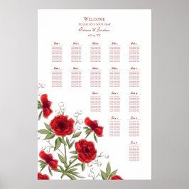 Red Rose Romantic Wedding Seating Chart ポスター