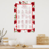 Red Rose Romantic Wedding Seating Chart ポスター (キッチン)