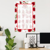 Red Rose Romantic Wedding Seating Chart ポスター (ホームオフィス)