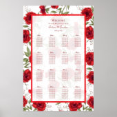 Red Rose Romantic Wedding Seating Chart ポスター (正面)