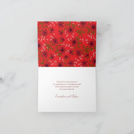 Red Rose Romantic Wedding Thank You Cards 招待状 (内部)