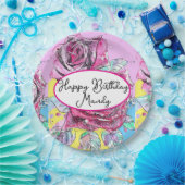 Red Rose Roses Pink flower Birthday Womens ペーパープレート (パーティー)