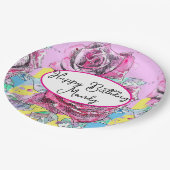 Red Rose Roses Pink flower Birthday Womens ペーパープレート (アングル)