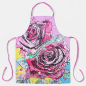 Red Rose Roses Watercolour Floral Flowers Flower エプロン (正面)