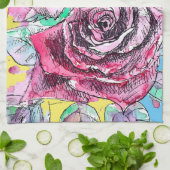 Red Rose Roses Watercolour Floral Flowers Flower キッチンタオル (折り畳み)