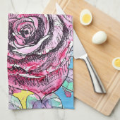 Red Rose Roses Watercolour Floral Flowers Flower キッチンタオル (四つ折り)