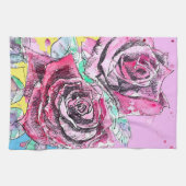 Red Rose Roses Watercolour Floral Flowers Flower キッチンタオル (横)