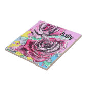 Red Rose Roses Watercolour Floral Flowers Flower タイル (側面)