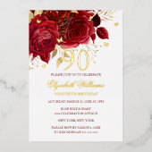 Red Rose Sparkling Butterfly 90th Birthday  箔招待状 (正面)