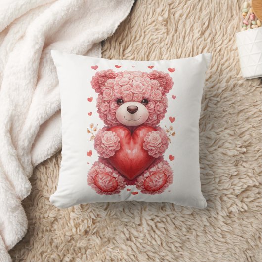 “Red Rose Teddy Bear – Cute Valentine Gift for Her クッション (ブランケット)