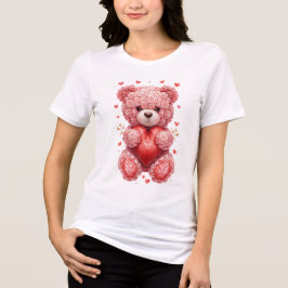 “Red Rose Teddy Bear – Cute Valentine Gift for Her トライブレンドＴシャツ
