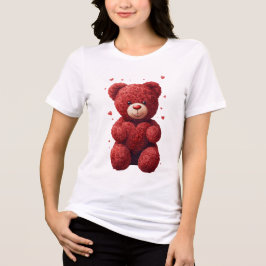 “Red Rose Teddy Bear – Cute Valentine Gift for Her トライブレンドＴシャツ