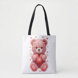 “Red Rose Teddy Bear – Cute Valentine Gift for Her トートバッグ
