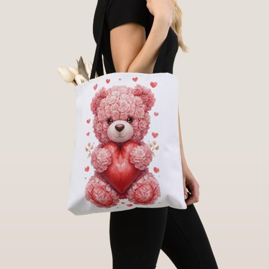 “Red Rose Teddy Bear – Cute Valentine Gift for Her トートバッグ (クローズアップ)