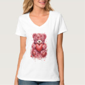 “Red Rose Teddy Bear – Cute Valentine Gift for Her Tシャツ (正面)