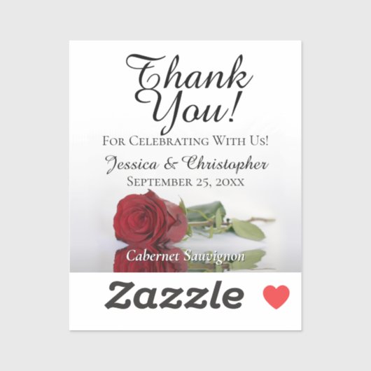 Red Rose Thank You Wedding Mini Bottle Label シール (シート)