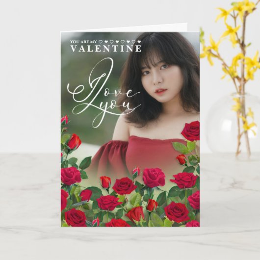 Red Rose Valentine Custom Text I Love You カード (黄色い花)