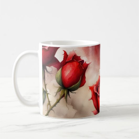 Red Rose Valentine or Thank You コーヒーマグカップ (左)
