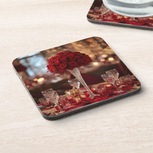 Red Rose Valentine Romantic Aesthetic Coaster Set コースター (左側)