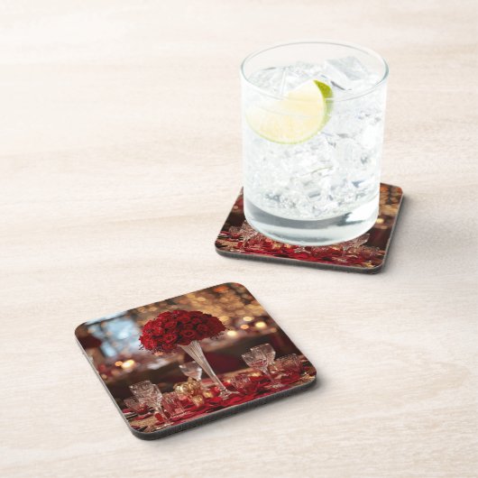 Red Rose Valentine Romantic Aesthetic Coaster Set コースター (右側)