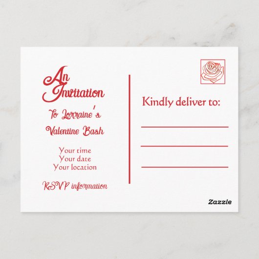 Red Rose Valentines Party Postcard ポストカード (裏面)