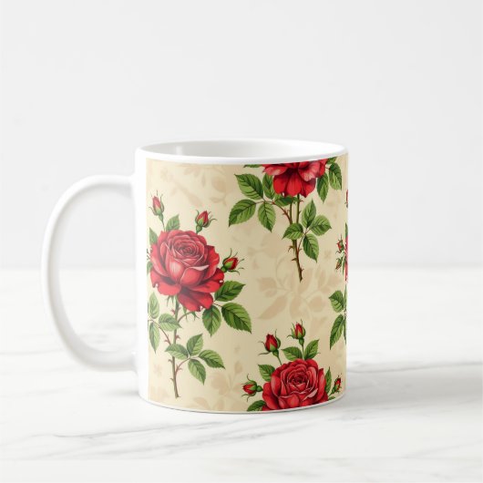 Red rose vintage pattern コーヒーマグカップ (左)