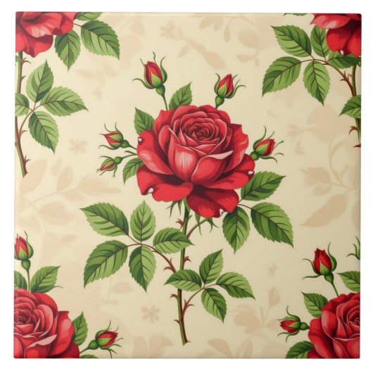 Red rose vintage pattern タイル (正面)