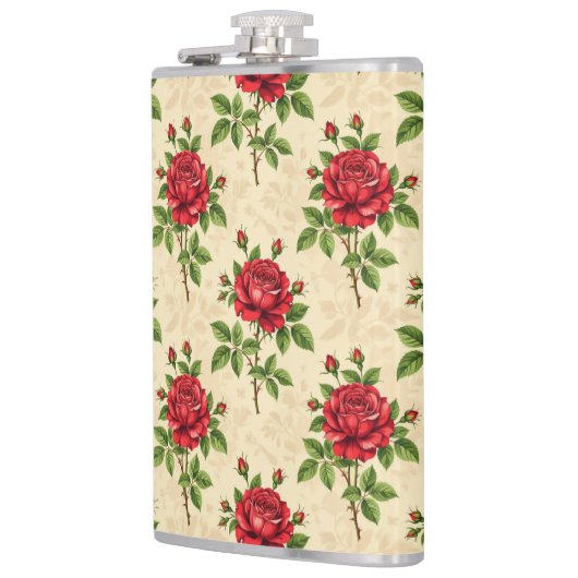 Red rose vintage pattern フラスク (左)