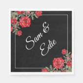 Red Rose Watercolor Floral Wedding Elegant Name スタンダードランチョンナプキン (正面)