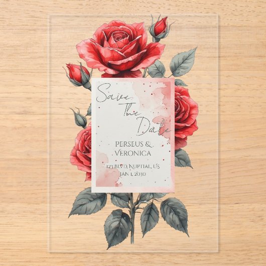 Red Rose Wedding Invitation アクリル招待状 (正面)