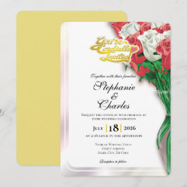 Red Rose Wedding Invitation - Gold Lettering 1 招待状