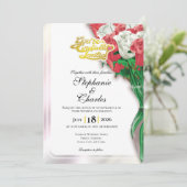 Red Rose Wedding Invitation - Gold Lettering 1 招待状 (スタンド正面)
