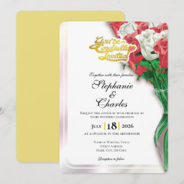 Red Rose Wedding Invitation - Gold Lettering 2 招待状