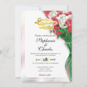 Red Rose Wedding Invitation - Gold Lettering 2 招待状 (正面)