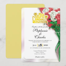 Red Rose Wedding Invitation - Gold Lettering 3