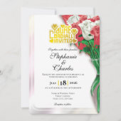Red Rose Wedding Invitation - Gold Lettering 3 招待状 (正面)
