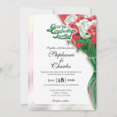 Red Rose Wedding Invitation - Green Lettering 2 招待状 (正面)