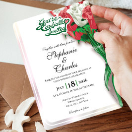 Red Rose Wedding Invitation - Green Lettering 2 招待状