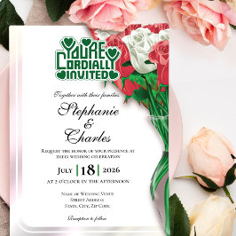 Red Rose Wedding Invitation - Green Lettering 3 招待状