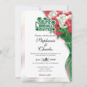 Red Rose Wedding Invitation - Green Lettering 3 招待状 (正面)