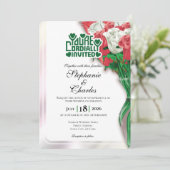 Red Rose Wedding Invitation - Green Lettering 4 招待状 (スタンド正面)