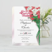 Red Rose Wedding Invitation - Red Lettering 1 招待状 (スタンド正面)
