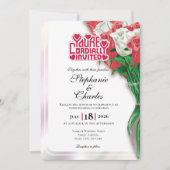 Red Rose Wedding Invitation - Red Lettering 3 招待状 (正面)