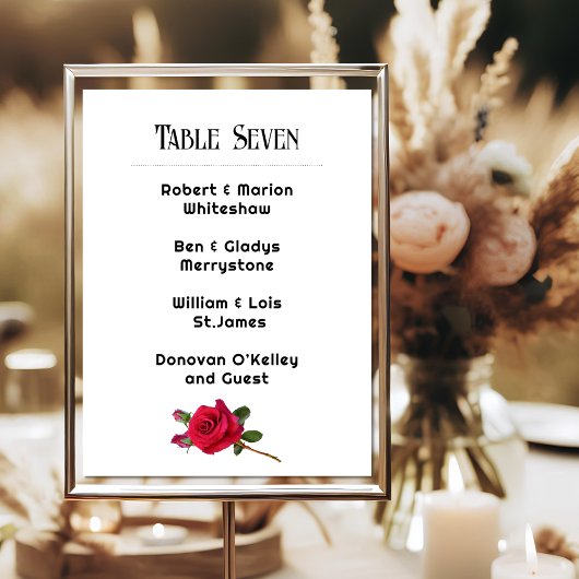 Red Rose Wedding Table Number Name List Card プログラム